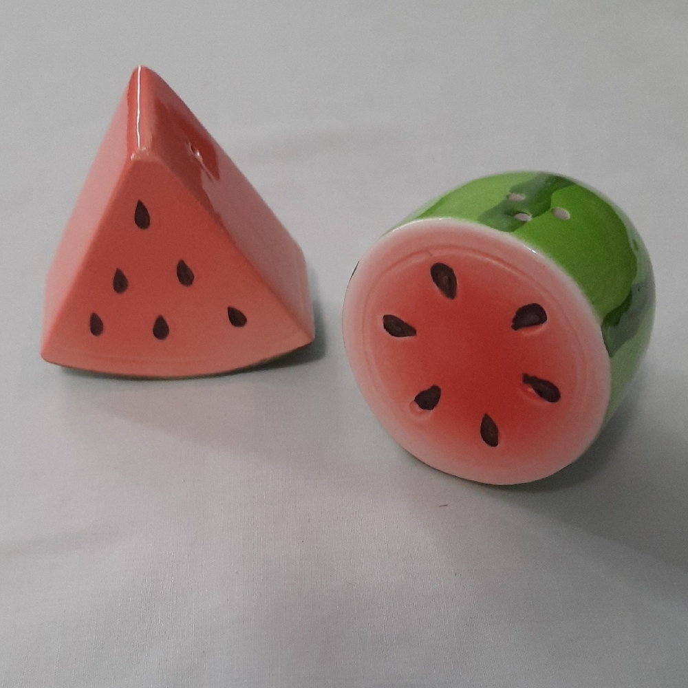Watermelon-Inspired Ceramic Salt and Pepper Shakers